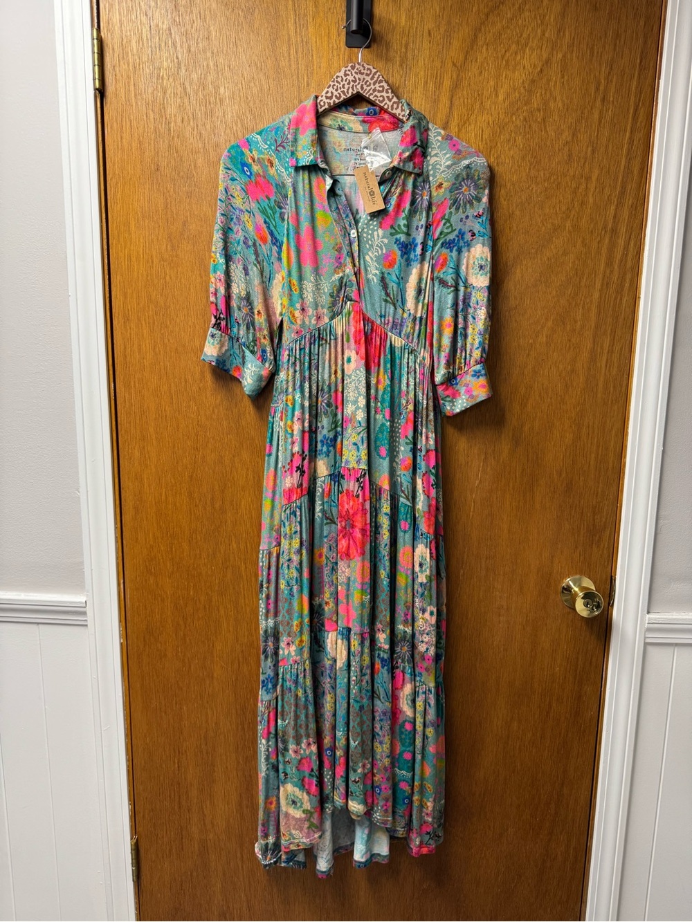 Natural Life Rebecca ButterSoft Midi Dress Blue Garden Patchwork Small NEW NWT - Picture 12 of 12